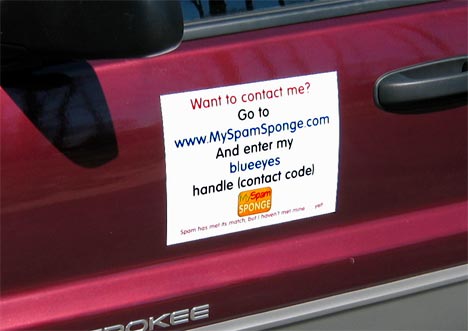 Meet people offline by putting your MySpamSponge handle on your car