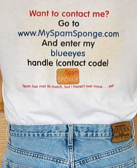 Meet people offline by putting your MySpamSponge handle on your clothing